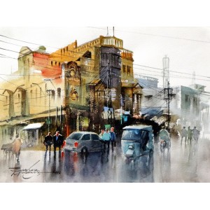 Sarfraz Musawir, 11 x15 Inch, Watercolor on Paper, Cityscape Painting, AC-SAR-078